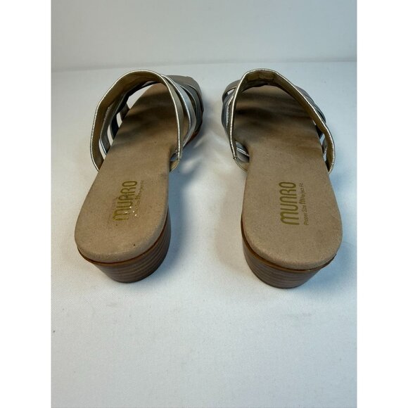 Munro Adrianne Slip-On Taupe Metallic Low Heel Sandals Women Size 8W - Picture 8 of 13